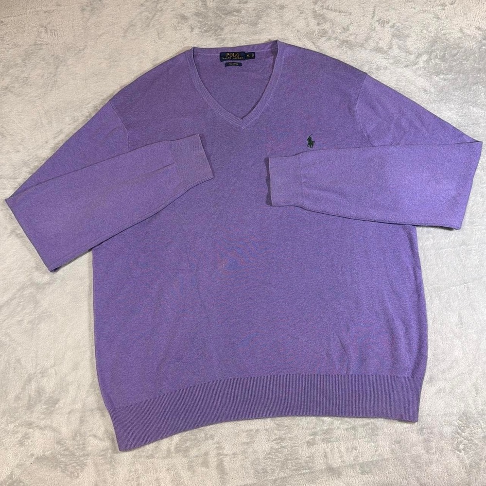Y2K Vintage Polo Ralph Lauren Pima Cotton V-Neck Sweater | Purple | XL